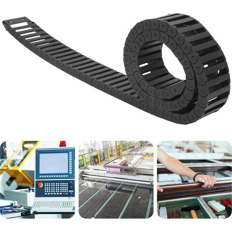 Chaîne Porte-Câbles en Nylon PA66, 1m, Haute Résistance Thermique et Robustesse, Noire, pour Machines CNC