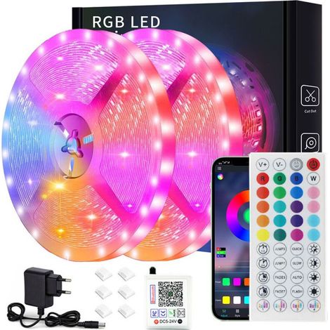 Ruban LED 20M (10mx2) Bleutooth Bande LED 5050 RGB, Contrôlé par APP du Smartphone et Télécommande, Synchroniser avec Rythme de Musique/Fonction de Minuterie, , Multicolore (1/4)
