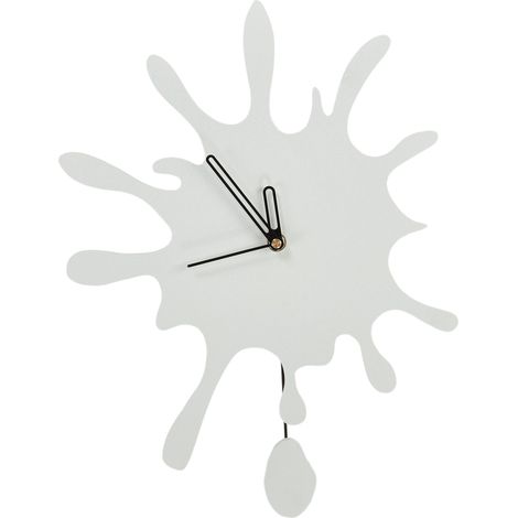 Horloge Murale à Suspendre 27 x 37 cm Design Chambre d'Ado avec Pendule Décorative sans Chiffres en MDF Blanc Fully