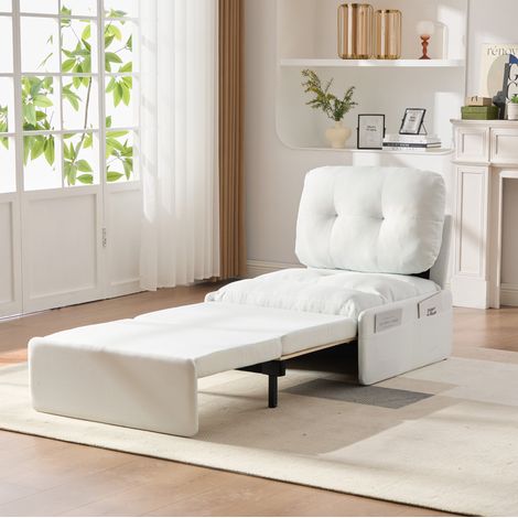 Sillón convertible 2 en 1 con cama extraíble 81,5 x 195 cm de lino blanco, 1 plaza REDOM (1/5)