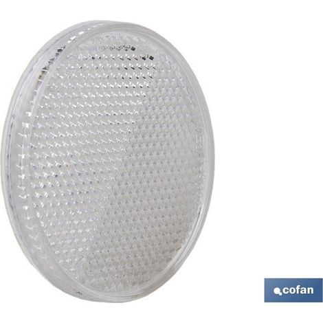 Runder Reflektor mit Kleber zur Befestigung an Fahrzeugen Ø60mm aus weißem PMMA