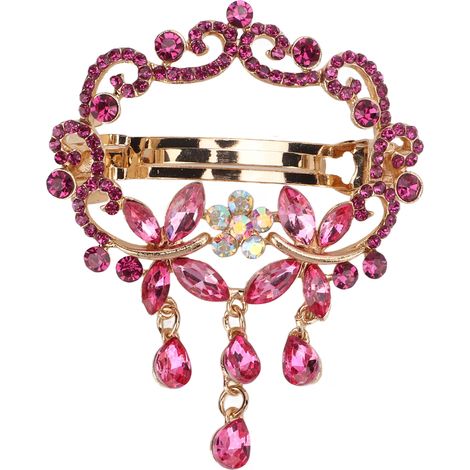 Barrette à cheveux élégante, alliage et résine, strass, couleurs vives, robuste et durable, petite pince à cheveux remarquable, rouge rose. (1/5)
