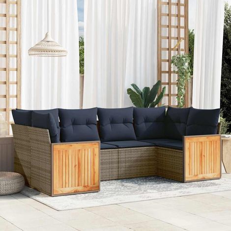 6-teiliges Gartensofa-Set mit Kissen, grau, Polyrattan (1/5)