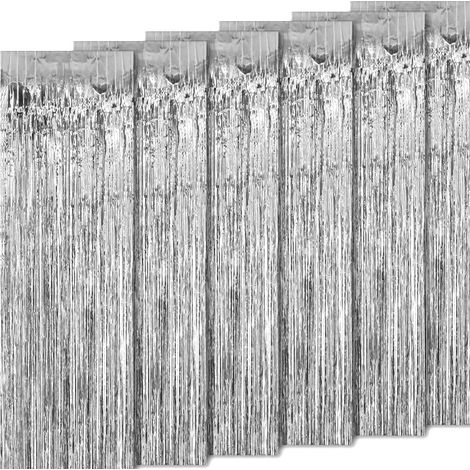 Rideaux métalliques Lametta (6 pièces), rideaux à anneaux, rideaux de fond pour anniversaires, fêtes et mariages. Décoration argentée (1/5)