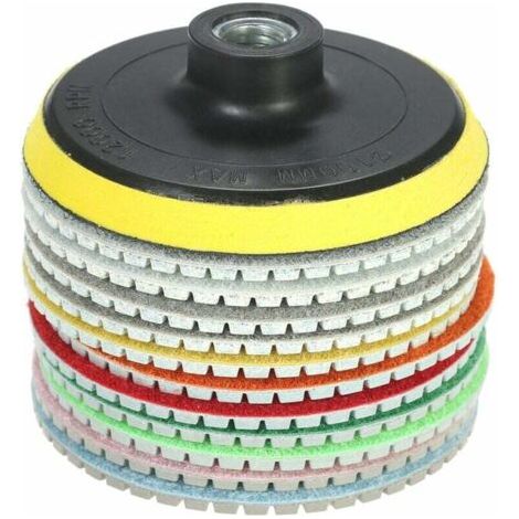 Un ensemble de 11 disques de meulage diamantés humides de 4 pouces + 1 support, adaptés au granit, au marbre, à la pierre, aux carreaux et au béton. (1/4)