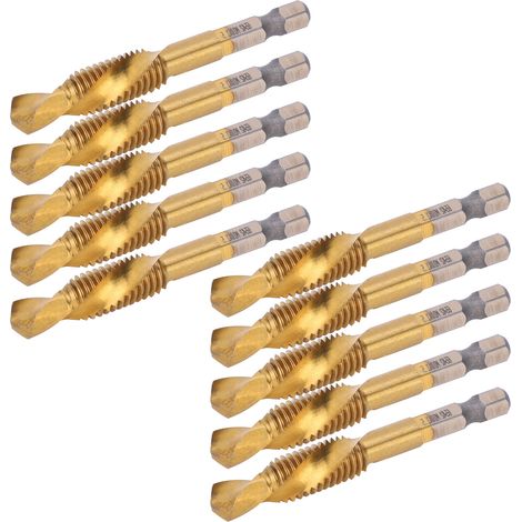 Lot de 10 tarauds M10 HSS revêtus de titane, queue à 6 angles, accessoire pour machines à vis (1/5)