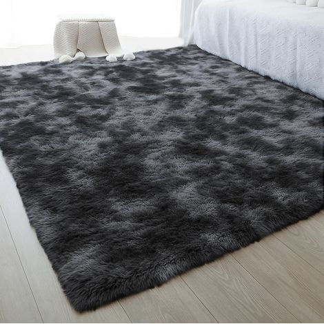 Tapis Salon, 80 x 160 Cm Tapis Doux Moelleux Antidérapant Tapi de Chambre Adulte, Lavable, Moderne Longs TapisMoquette Chambre, pour Salon, Canapé Natte, Chambres d'enfant (Black Gray) (1/5)
