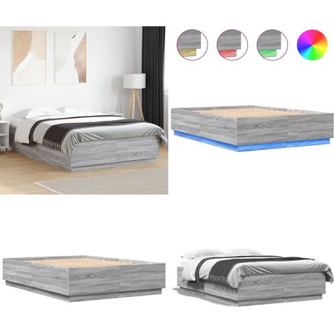 Cadre de lit avec LED sans matelas sonoma gris 150x200 cm - Cadre De Lit - Lit Avec Led - Lumieres Led - Sommier - Lit Moderne - Home & Living