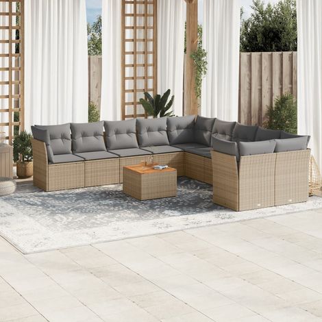 Sedute da giardino - Set Divano da Giardino 11 pz con Cuscini Beige Misto Polyrattan (1/5)