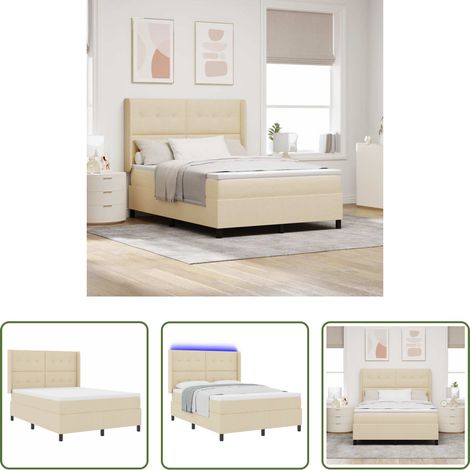 LED-Streifen - LED Boxspringbett mit Matratze Creme 140 x 190 cm Stoff (1/5)