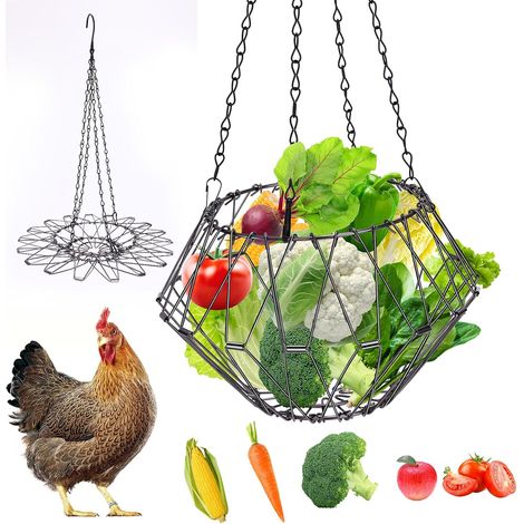 Lot de 2 mangeoires suspendues pour poules (25 x 25 cm) - Mangeoire à légumes pour poulailler - Mangeoire robuste avec chaîne de suspension de 43 cm - Accessoire pour poules (3 chaînes) (1/5)
