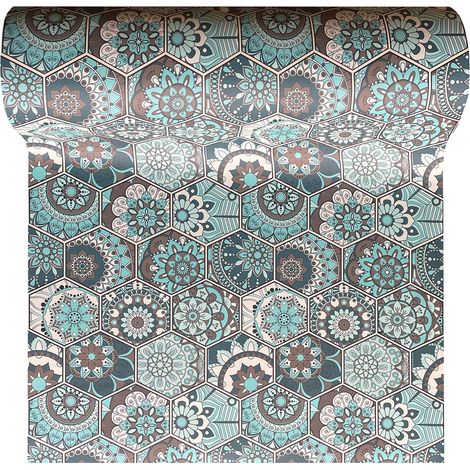Tappeto Passatoia Cucina Antiscivolo Larghezza Maxi 100 Cm Antimacchia Multiuso Corridoio Soggiorno Lavabile Ingresso Camera Esagoni Ottanio - 100x150cm (1/5)