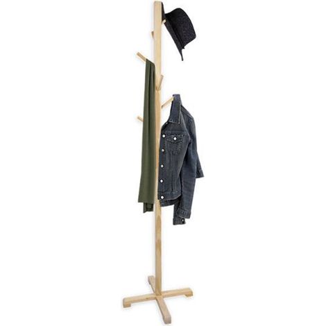 Trade Shop - STANDKLEIDERBÜGEL NATURHOLZ 6 HAKEN 45X45X176CM - (1/2)