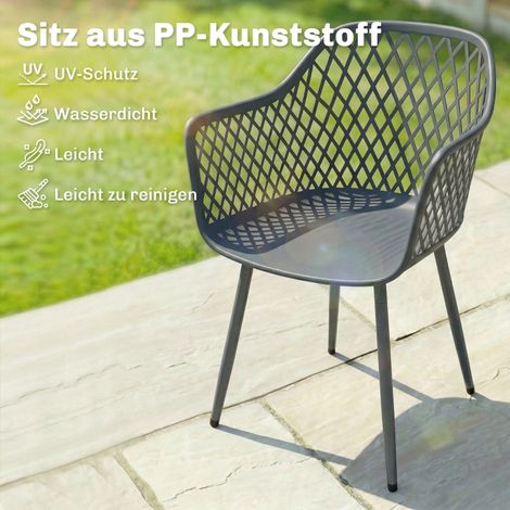 Lot de 4 chaises de jardin plastique résistantes aux UV avec dossier et accoudoirs 56 x 51 x 84 cm gris foncé (1/4)