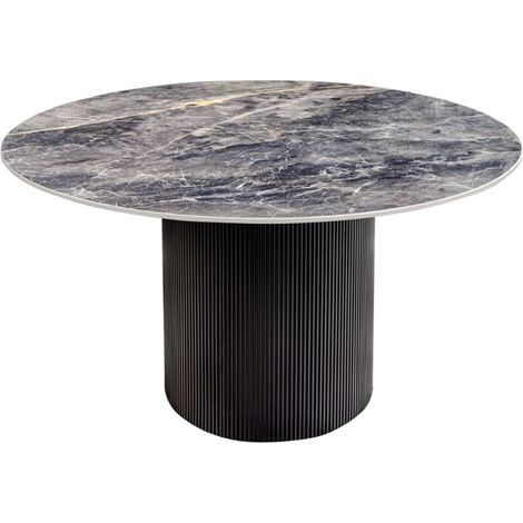 Tavolo da pranzo LUMEA – Rotondo 120 cm – Effetto marmo grigio scuro – Piede centrale largo – Stile contemporaneo