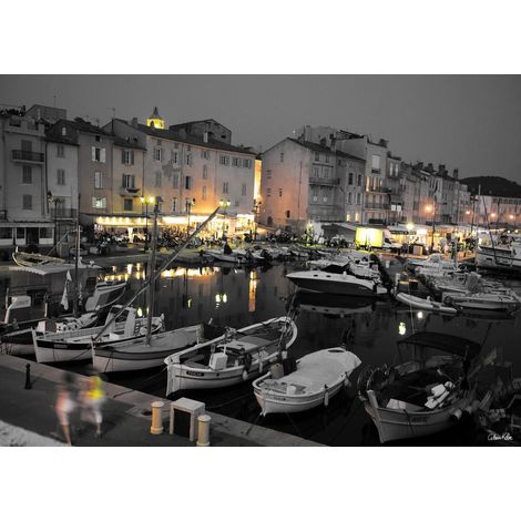 Tableau sur toile port Saint-Tropez 45x65 cm - Impression sur Toile Murale Décorative - Image imprimée en HD sur Toile - Toile sur Châssis en Bois FSC - Fabriqué en France (1/4)