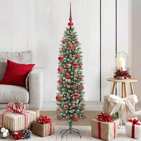 Künstlicher schlanker Weihnachtsbaum Grün und Weiß 150 cm