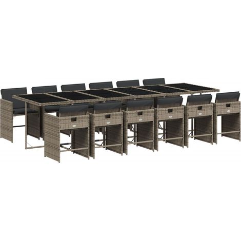 Maison Exclusive - 13-tlg. Garten-Essgruppe mit Kissen Grau Poly (1/5)