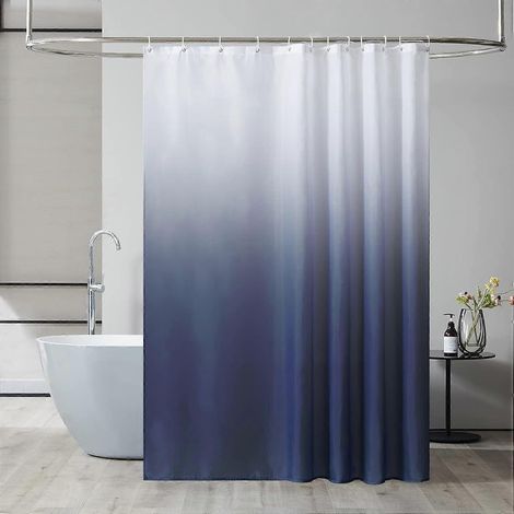 Rideau de douche anti-moisissure, lavable en machine, grand rideau de bain imperméable en polyester pour baignoire d'angle, avec 12 crochets, 200 x 200 cm, dégradé bleu marine (1/5)