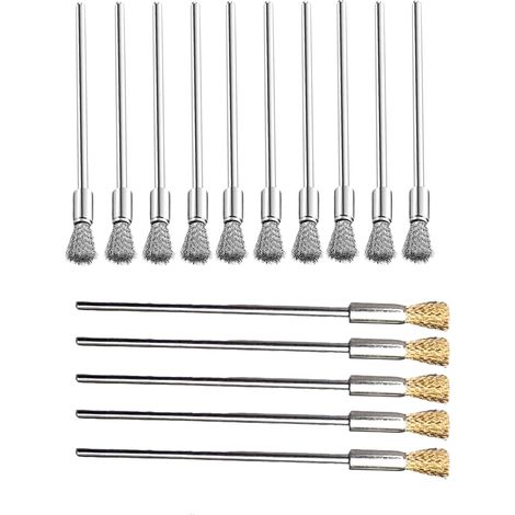 Lot de 10 brosses de nettoyage en acier et 5 brosses métalliques en fil de cuivre avec mandrin de 3 mm et brosse d'extrémité de 6 mm (1/4)