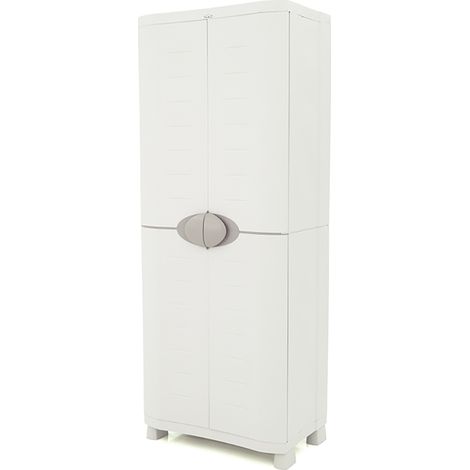 Armoire meuble de rangement 2 portes intérieur/extérieur coloris beige - Longueur 70 x Profondeur 45 x Hauteur 184 cm -PEGANE- (1/4)