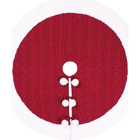 Jupe de sapin de Nol tricotée à pompons blancs, décorations de Nol pour la maison, jupe de sapin de Nol 92 cm, tapis de sapin de Nol tricoté rouge, jupe de sapin de Nol, fête, décoration du nouve (1/5)