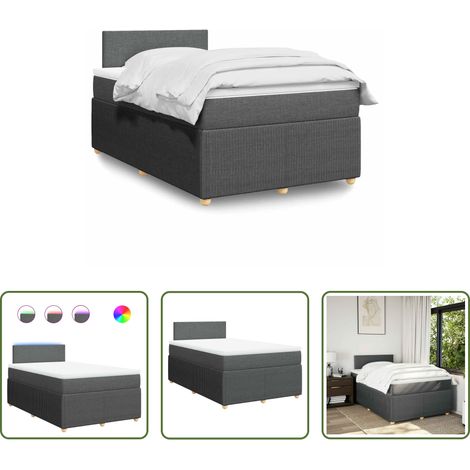 vidaXL LED-Beleuchtung - Boxspringbett mit Matratze Dunkelgrau 120x200 cm Stoff (1/5)