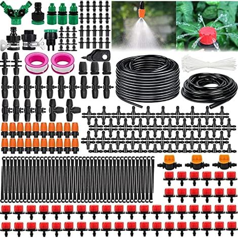 Garten BewässerungsSystem, 340Pcs Garten Bewässerung Kit,55M+15M Bewässerungsrohre,Automatik Tröpfchenbewässerung Gartenbewässerung Misting Kühlsystem für Landschaft,Flower Bed und Terrasse Pflanzen (1/5)