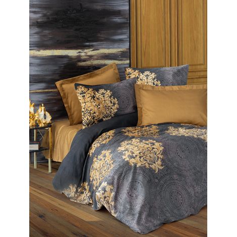 Housse de couette, housse de couette, linge de lit Set Anthracite Beige (1/3)