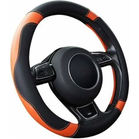 Couvre Volant Voiture Caches de Volant en Cuir Microfibre Universel 37-38cm / 15" Antidérapant Respirant Durable (Orange) (1/5)