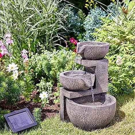 Solar Powered Water Fountain Rock Cascade Resin Solar Garden Fountain Freestanding Solar Water Feature for Patio Pond Lawn