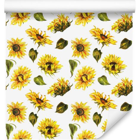 Papier peint vintage Tournesols et feuilles 50x1000 cm (1/5)