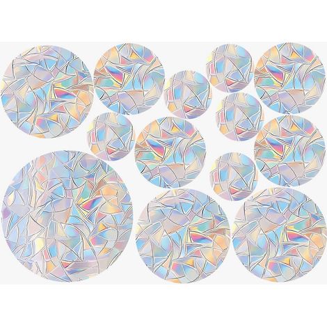 Lot de 3 autocollants attrape-soleil ronds décoratifs pour fenêtres, anti-collision-30.00X22.00X0.10CM-Silver (1/3)
