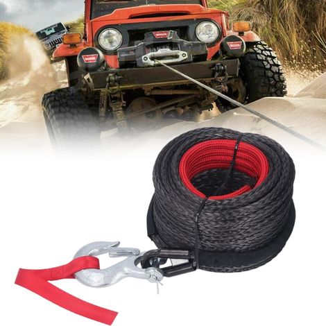 Corde à treuil synthétique 12 brins 10mm x 30m, gaine de protection et crochet métallique - Force traction 9000kg pour remorquage forestier, camion, bateau, offroad (1/5)