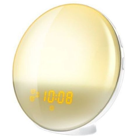 Horloge One Piece 5 en 1 avec Bluetooth, radio FM, réveil miroir, température, rechargeable, carte TF (rose)