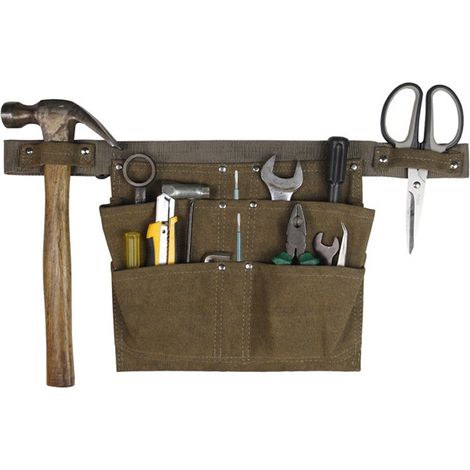 Sacoche de ceinture en toile pour outils, ceinture porte-outils ajustable, tablier de travail - Marron (1/5)
