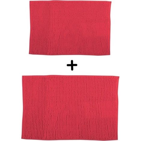 Juego de 2 alfombrillas de baño de microfibra CHENILLE 40x60 cm y 60x90 cm rojo MSV (1/2)