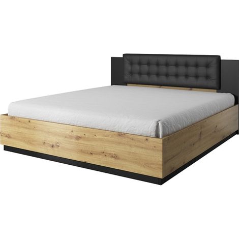 Lit coffre 160x200 sommier inclus Alec Bois foncé et Noir (1/4)