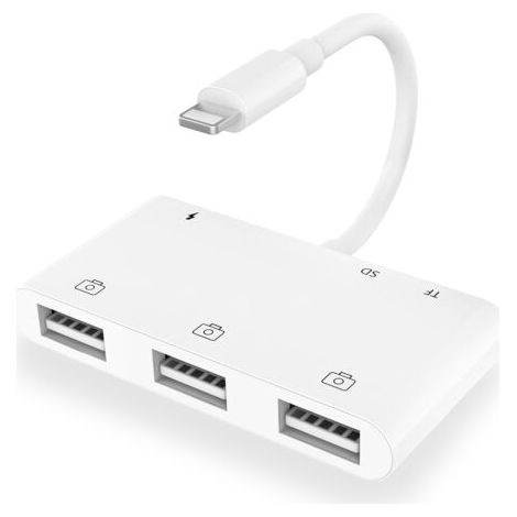 Adaptateur Lecteur Carte SD pour iPhone, 6 en 1 Adaptateur Lecteur Carte USB/SD/TF Caméra, Adaptateur Caméra USB avec Port Chargement, Adaptateur USB OTG pour iPhone 14/13/12/11 X XS/XR/8/7/Pad (1/5)