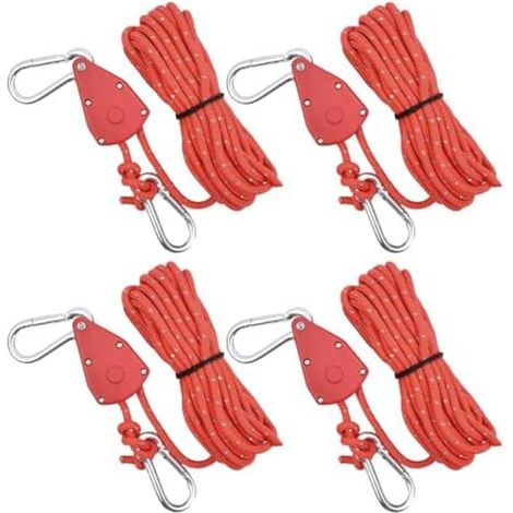 4 pièces haubans camping 6mm, corde de haubanage réfléchissante 5M, pour tente, auvent, randonnée, plantes (Rouge) (1/5)