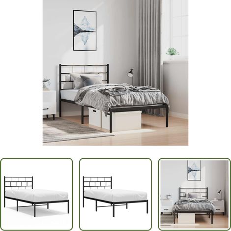 vidaXL Lit métallique - Cadre de lit métal sans matelas avec tête de lit noir 100x190cm (1/5)