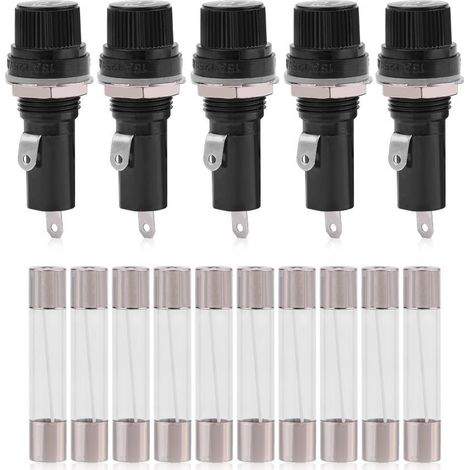 prises de porte-fusible 5 pièces prise de porte-fusible montée sur panneau électrique pour 6 30 fusibles en verre AC 125 V 15A / 250 V 10A (1/5)