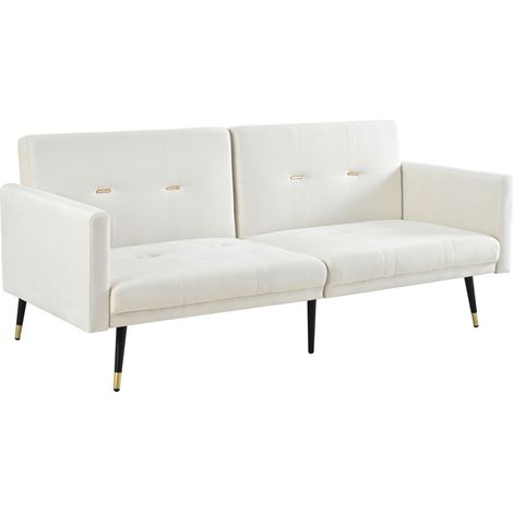 ELVMI Sofá Cama 2 Plazas en Terciopelo con Respaldo Ajustable, Cama de Invitados, Beige (1/5)