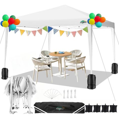 Faltpavillon 3x3m wasserdicht höhenverstellbar mit Sandsäcken Weiß (1/5)