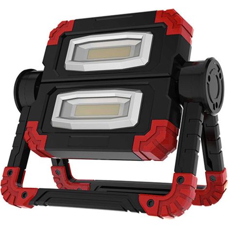 Wiederaufladbarer LED-Flutlichtstrahler, Arbeitsleuchte mit 2 COB-Scheinwerfern, 3 Modi, 20W 5000mAh Powerbank, faltbare LED-Arbeitsleuchte mit 360°-Drehung für Camping und Reparaturen (Rot)
