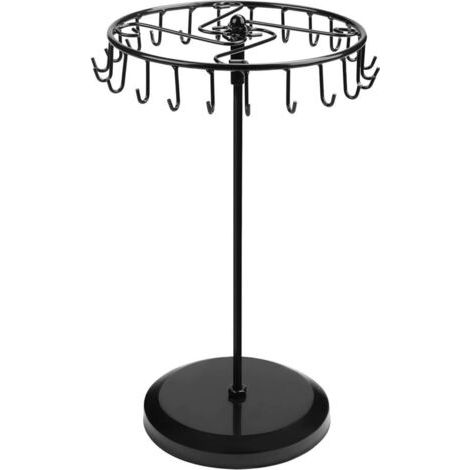 Présentoir à bijoux pivotant noir en métal cuivré (23 crochets) - H34,8 x L20,5 cm - Tour présentoir à bijoux - Support pour colliers, bracelets, bagues et boucles d'oreilles (1/4)