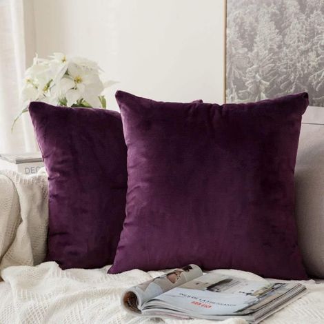 2 Fodere decorative in velluto per cuscini da divano, super lisce, morbide, confortevoli, ideali per arredare il soggiorno o la camera da letto, 40x40 cm, melanzana.