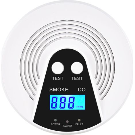 Détecteur de fumée et de monoxyde de carbone avec écran LCD,détecteur de fumée, alarme de fumée et alerte vocale, alarme combinée fumée et CO, alimentation par piles (1/5)