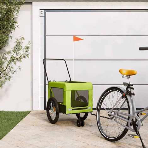 vidaXL Remolque de bicicleta mascotas hierro tela Oxford verde negro (1/5)