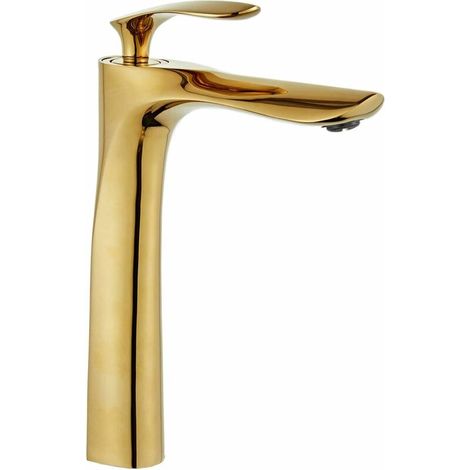 Bathroom Faucet Mixer Tap in Chrome Golden White Paint Large Bridge Single Hole for Mounting on Sink Gold (1/4)